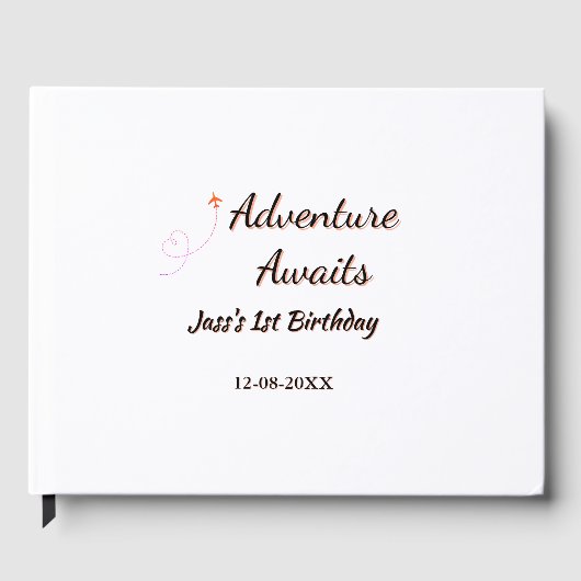Adventure awaits 1st birthday name date planeretro gastenboek (Voorkant)