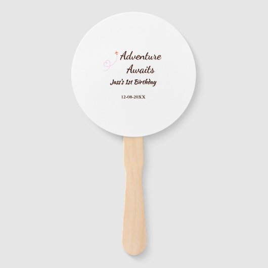 Adventure awaits 1st birthday name date planeretro handwaaier (Voorkant)