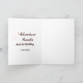 Adventure awaits 1st birthday name date planeretro kaart (Binnen)