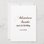Adventure awaits 1st birthday name date planeretro kaart (Achterkant)