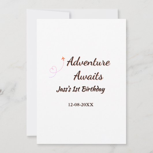 Adventure awaits 1st birthday name date planeretro kaart (Achterkant)