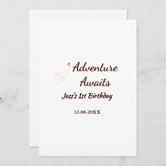 Adventure awaits 1st birthday name date planeretro kaart (Voorkant / Achterkant)