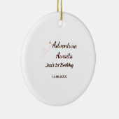 Adventure awaits 1st birthday name date planeretro keramisch ornament (Rechts)