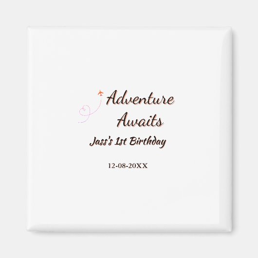 Adventure awaits 1st birthday name date planeretro magneet (Voorkant)