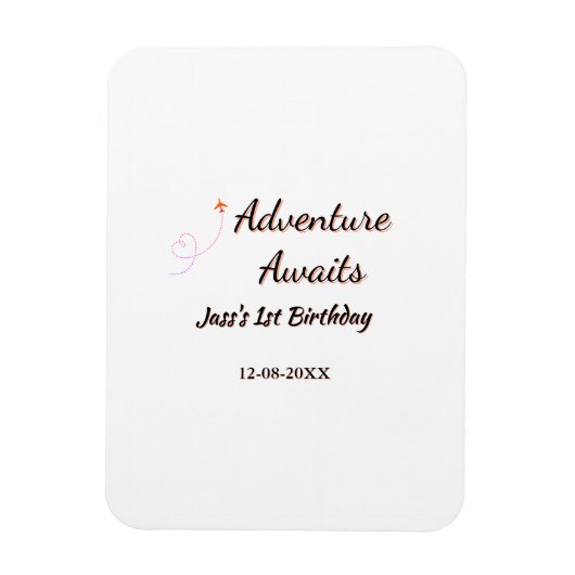 Adventure awaits 1st birthday name date planeretro magneet (Verticaal)