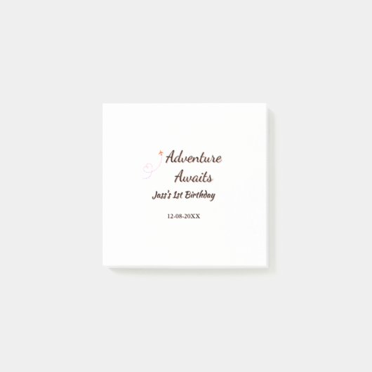 Adventure awaits 1st birthday name date planeretro post-it® notes (Voorkant)