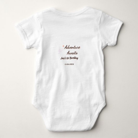 Adventure awaits 1st birthday name date planeretro romper (Achterkant)