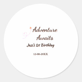 Adventure awaits 1st birthday name date planeretro ronde sticker