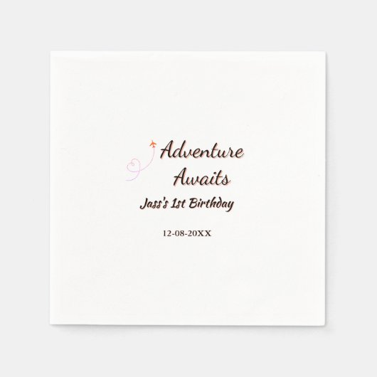 Adventure awaits 1st birthday name date planeretro servet (Voorkant)