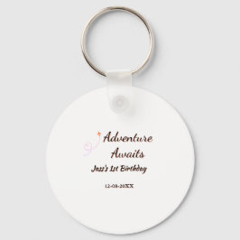 Adventure awaits 1st birthday name date planeretro sleutelhanger