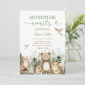 Adventure Awaits Animal Woodland Tree Baby Shower Kaart (Staand voorkant)