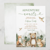 Adventure Awaits Animal Woodland Tree Baby Shower Kaart (Voorkant / Achterkant)