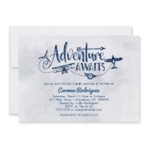 "Adventure Awaits" Aviation Baby shower Invitation