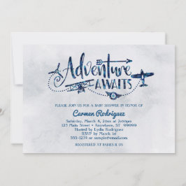 "Adventure Awaits" Aviation Baby shower Invitation Kaart