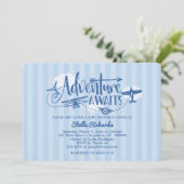"Adventure Awaits" Aviation Baby shower Invitation Kaart (Staand voorkant)