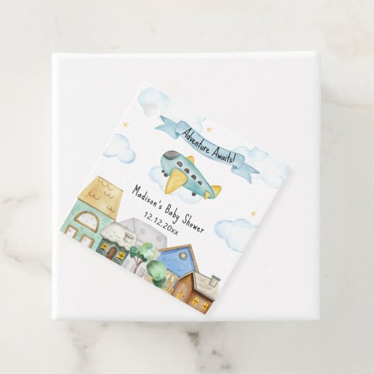 Adventure Awaits Aviator Airplane Baby Shower  Bedankjes Labels (In situ)