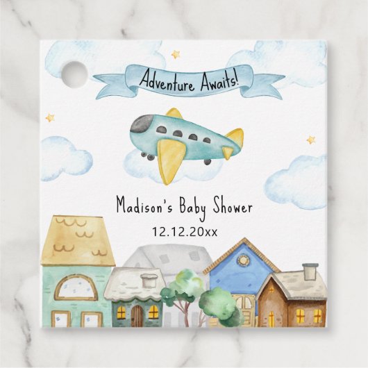 Adventure Awaits Aviator Airplane Baby Shower  Bedankjes Labels (Voorkant)