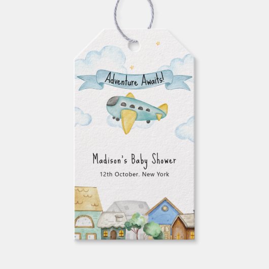 Adventure Awaits Aviator Airplane Baby Shower  Cadeaulabel (Voorkant)