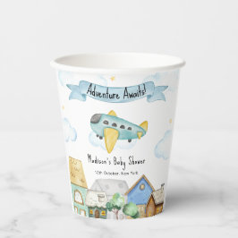 Adventure Awaits Aviator Airplane Baby Shower  Papieren Bekers