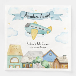 Adventure Awaits Aviator Airplane Baby Shower  Servet