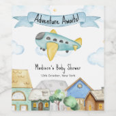 Adventure Awaits Aviator Airplane Baby Shower  Wijn Etiket (Enkel label)