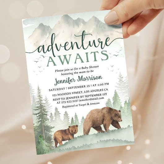 Adventure Awaits Baby Shower Bear Woodland Forest Kaart