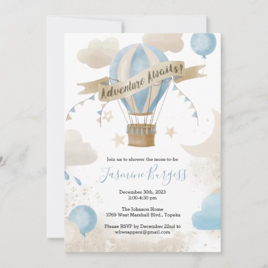 Adventure Awaits Baby shower Invitation for BOY Kaart (Voorkant)