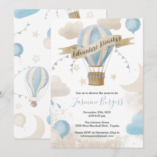 Adventure Awaits Baby shower Invitation for BOY Kaart (Voorkant / Achterkant)