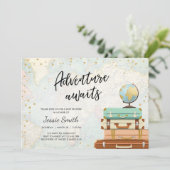 Adventure Awaits Baby shower Invitation Travel Map Kaart (Staand voorkant)