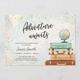 Adventure Awaits Baby shower Invitation Travel Map Kaart