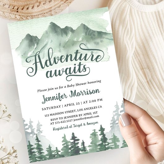 Adventure Awaits Baby Shower Rustic Green Mountain Kaart