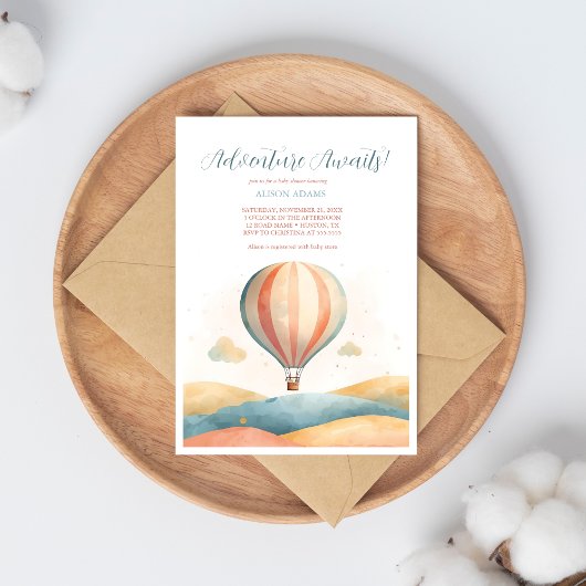 Adventure Awaits Balloon Baby Shower Invitation Kaart