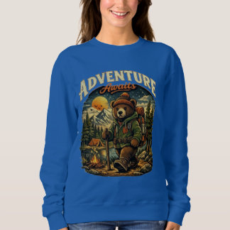 Adventure Awaits Bear Hiking Camping Vintage Hoodi Trui