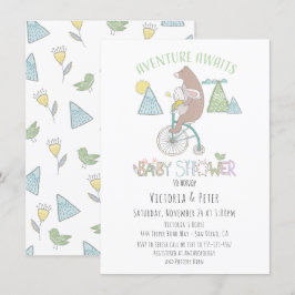 Adventure Awaits Beer Bunny Bike Baby shower Kaart