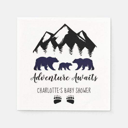 Adventure Awaits Beren Baby shower Napkins Servet (Voorkant)