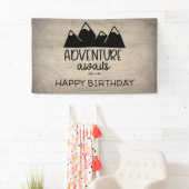 Adventure Awaits Birthday| Rustisch hout Spandoek (Insitu)