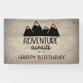 Adventure Awaits Birthday| Rustisch hout Spandoek (Horizontaal)