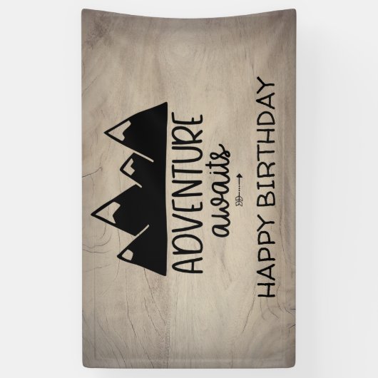 Adventure Awaits Birthday| Rustisch hout Spandoek (Verticaal)