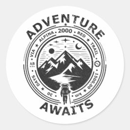 Adventure Awaits - Black in white Ronde Sticker