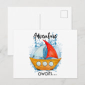 Adventure Awaits Boat Briefkaart (Voorkant / Achterkant)