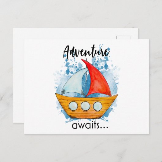 Adventure Awaits Boat Briefkaart (Voorkant / Achterkant)