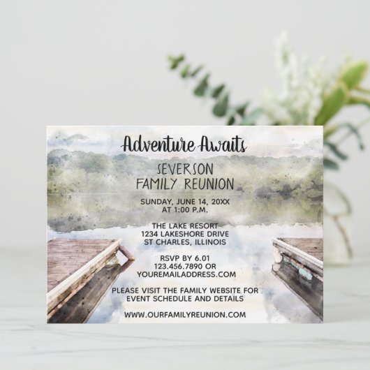 Adventure Awaits Boat Docks Lake Family Reunion Kaart (Staand voorkant)