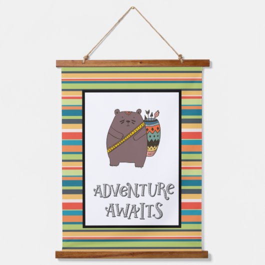Adventure Awaits Boho Beer Nursery Art Hangend Wandkleed (Voorkant)