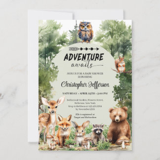 Adventure Awaits bosdier Baby shower Kaart