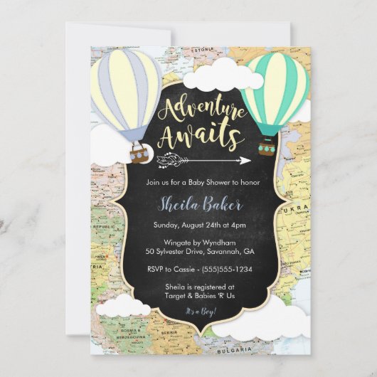 Adventure Awaits Boy Baby shower Uitnodiging (Voorkant)