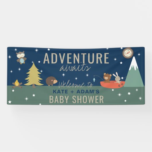 Adventure Awaits Boy Woodland Baby shower Spandoek (Horizontaal)