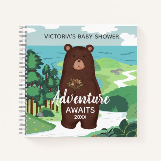 Adventure Awaits Brown Beer Landscape Baby shower Notitieboek (Voorkant)