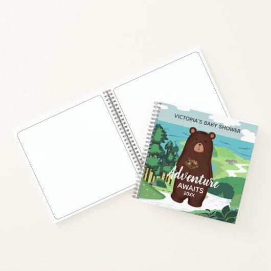 Adventure Awaits Brown Beer Landscape Baby shower Notitieboek (Binnen)
