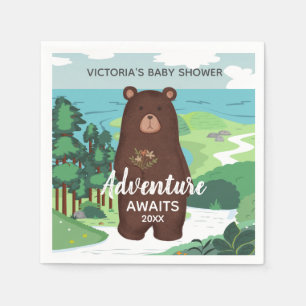 Adventure Awaits Brown Beer Landscape Baby shower Servet