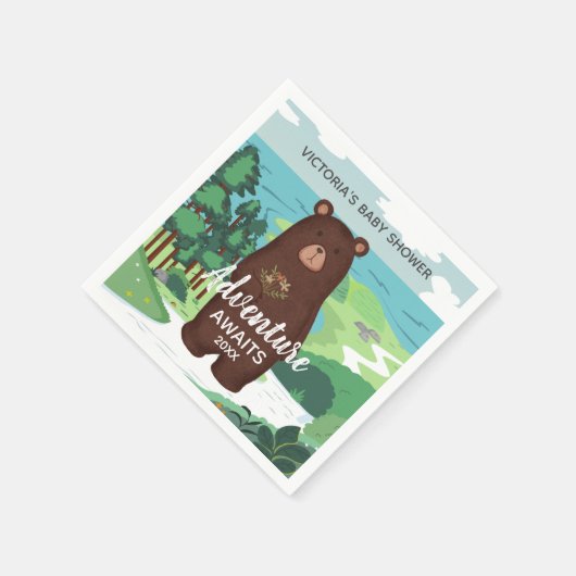 Adventure Awaits Brown Beer Landscape Baby shower Servet (Hoek)